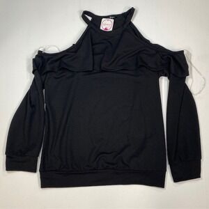 Hippie Chic Black Cold Shoulder Ruffle Halter Top Long Sleeve XL‎ NEW